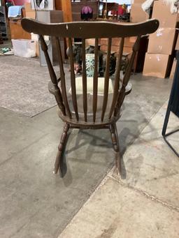 Large Vintage Wooden Rocking chair with mint green ottoman.