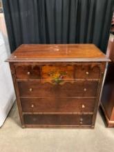 Vintage Sligh Dresser with hand painted floral design and carved trim
