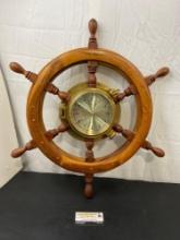 Large Brass & Wood Captains Wheel Ships Clock