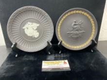 Pair of Vintage/Mid Century Charcoal tinted Jasperware Wedgwood Plates