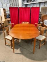 Local mid century dining table w/ 5 chairs and 2 leaves - Fair to good condition