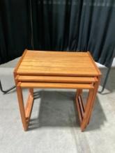 Trio of mid century maple pull out side tables / trays - well built - Good condition