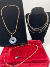 Sterling silver necklace lot incl. sterling, onyx and amber necklace, turquoise necklace & more