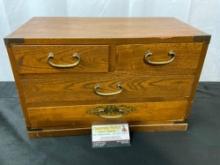 Japanese Jewelry Chest (Tansu) Blonde wood, lined drawers
