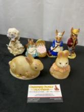 Assorted Rabbit Figures, 2x Fenton, 2x Royal Doulton, 2x Beatrix Potter, 6 total