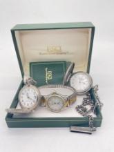ESQ 100m water resistant vintage wristwatch in case w/ Elegance & Remington pocket watches