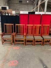 Set of vintage mission style oak dining chairs - 2 armchairs - 3 regular