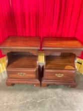 Vintage American Drew Inc. cherry end tables / nightstands w/ original brass pulls