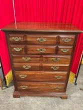 Vintage American Drew Inc. cherry tall boy dresser w/ original brass pulls