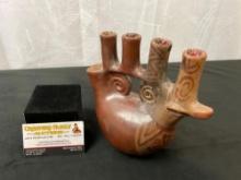 1980s Uniquely Shaped Mexican Nayarit Pottery Candelabra