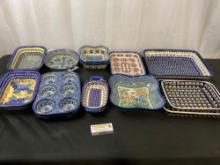 Vintage Polish Handpainted Glazed Porcelain, Casseroles, Muffin Tins, Trays, Bowls