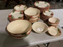 Vintage Franciscan Stoneware Apple China, Bowls, Plates, and Saucers, 63 pcs