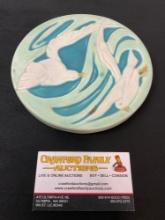 1925 early 20th Century ROOKWOOD SEAGULL PLAQUE, Cyan/Seafoam Green/White 6.125 inch wide
