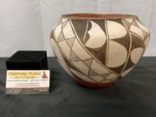 Acoma Polychrome Olla Storage Pot, Brown/White w/ a red slip base
