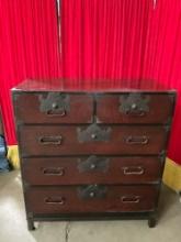 Vintage Asian dresser with cast iron accents and pulls - Fair to good condition - See pics