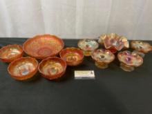 Vintage Orange/Marigold Carnival Glass, Berry Bowls, 10 pcs