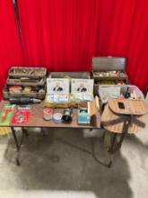 Misc Fishing/ Hunting lot incl. - Lures, Lines, Hooks, Tackle boxes, Duck call - See pics
