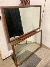 Pair of very heavy vintage wall hanging walnut framed mirrors in fair to good cond