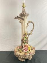 Vintage Italian hand designed Capodimonte porcelain floral table lamp in working cond