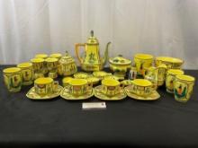 WWII Era HB Henriot Quimper France Yellow Soleil Pottery & Enameled Dishware, approx 30 pcs