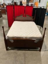 Vintage cherry queen size bed frame w/ queen size Sleep Innovations mattress & a topper