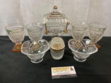 Assortment of crystal & glass, incl. Gorham Crystal sm bowls, Evans Table Lighter, and Glasses