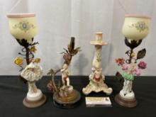 Collection of 3 Porcelain Figural Lamps, Porcelain Ingolstadt German Candlestick