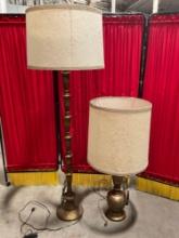 2x vintage bronze lamps w/ embossed Chinese designs - 1x Standing & 1x table lamp