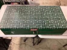 Vintage Coleman portable folding camp table with 4 stools. as is see pics