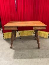 Antique Tiger Oak Hall Table w/Hand Turned Legs