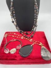 Selection of sterling silver, pearl and shell jewelry incl large statement necklace, bracelet +