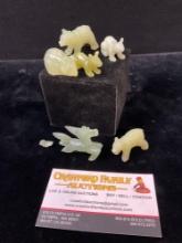 Small Carved Jade Animal Figures, 3x Bears, Rabbit, Horse, and a Mouse