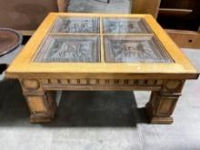 Vintage Villa Santina table by Drexel w/ Fruit-carved wooden insert panels. - Good cond.