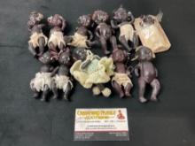 Collection of Antique Black Americana Porcelain Dolls w/ Opposable limbs, 11 pcs