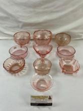 10 pcs Vintage Small Pink Depression Glass Dish & Bowl Assortment. See pics.