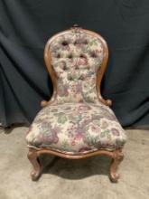Vintage Wooden Parlor Chair w/ Floral Paisley Upholstery and Casters. See pics.
