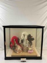 2 pcs Vintage Exceptional Handmade Japanese Kabuki Theater Dolls in Wood & Glass Case. See pics.