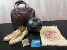 Vintage Bowling Ball & Bowling Shoes w/ Stebco Heavy Vinyl Case, Rosin & Towel