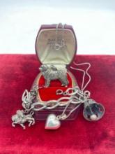 Sterling silver heart pendant necklace w/ sterling dog pendant & sterling charm bracelet