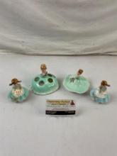 4 pcs Vintage Josef Originals Small Pastel Lady Ceramic Figurine Assortment. Dish. See pics.