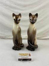 Pair of Vintage Brad Keeler Ceramic Siamese Cat Figurines. Stand 12.5" Tall. See pics.