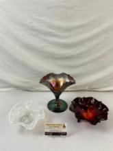 3 pcs Vintage Carnival Glass Candy Bowl Assortment. Woven Opal Glass Bowl. See pics.