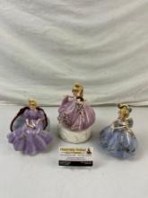 3 pcs Vintage Josef Originals Purple Lady Ceramic Figurines. Music Box, Jar. See pics.