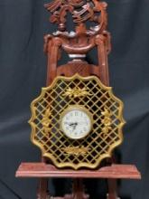 Vintage Brass Clock w/ Ornate Gold Painted Wooden Lattice Frame. See pics.