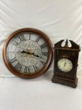 Antique style modern desk clock - Tested & Working, & Circular wall decor clock w/ tarnished motif