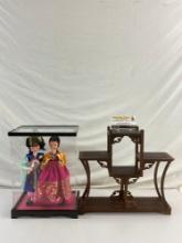 2 pc Korean Decorative Assortment. Pair Korean Wedding Dolls in Case. Curio Stand. See pics.