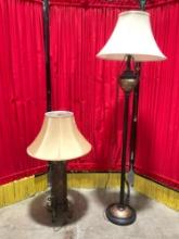 2 pcs Contemporary Brass & Composite Lamps w/ Cream Fabric Shades. See pics.