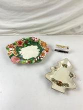 2 pcs Vintage Ceramic Christmas Serving Plates. Fitz and Floyd Sugar Plum Plate. See pics.