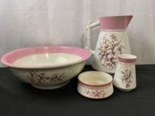 Vintage Warranted Stone China Set of 4 pieces, Pitcher & Basin, Small Bowl and Vessel