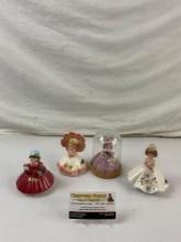 4 pcs Vintage Josef Originals Small Lady Ceramic Figurine Assortment. 1 Under Glass. See pics.